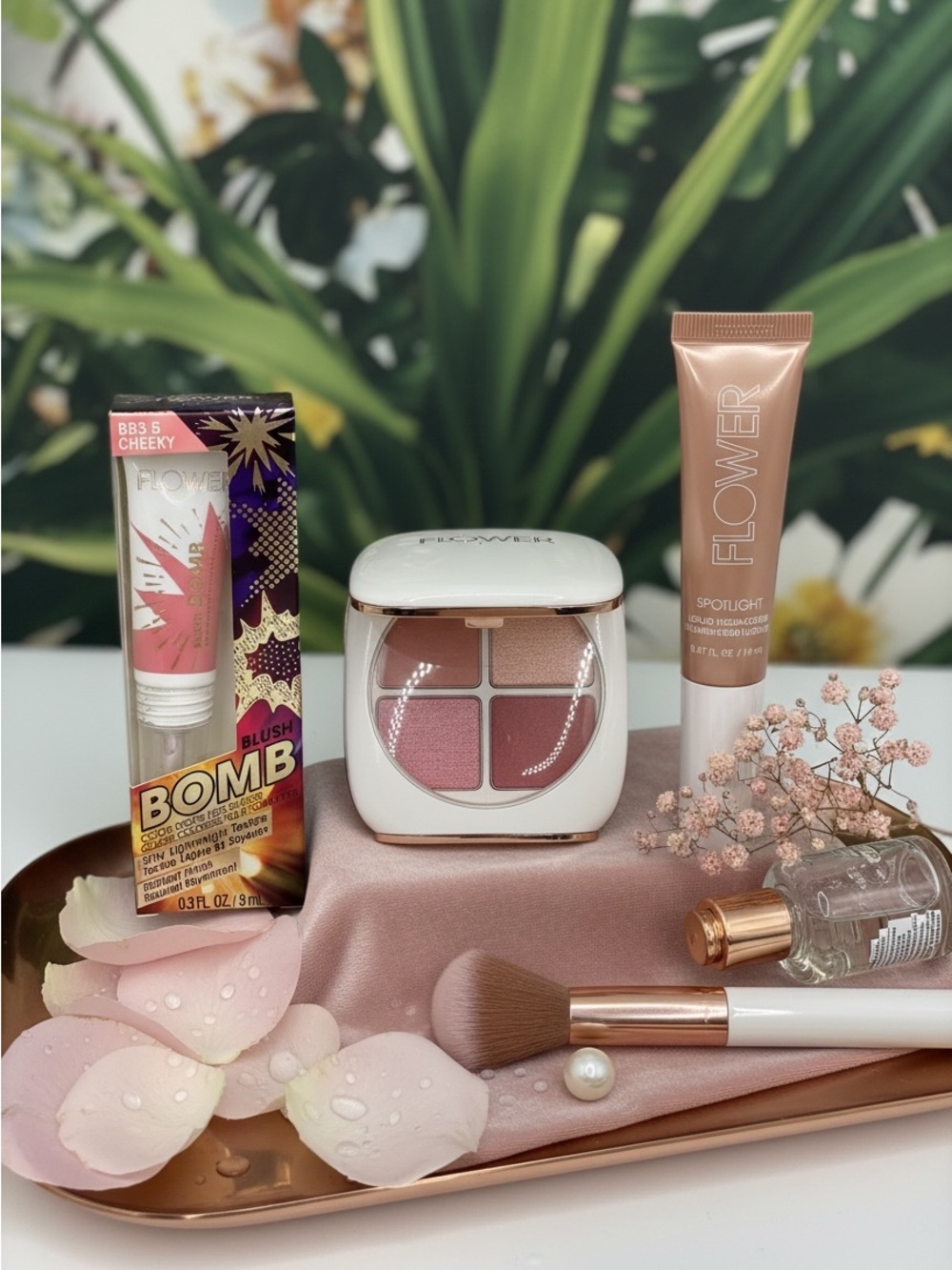Flower Beauty Blush Highlighter Makeup Bundle 3 Piece New